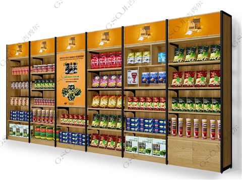 超市便利店靠墙货架系列-带灯箱